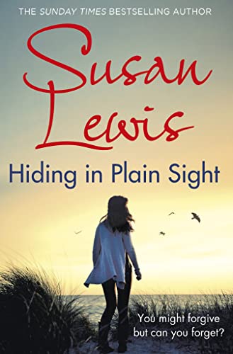 Book cover: woman on beach, sunset, title “Hiding in Plain Sight.”