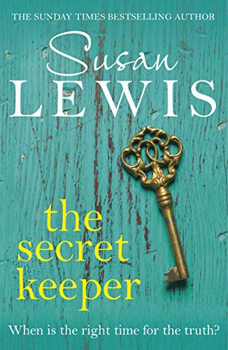 Book cover with author name, title “The Secret Keeper,” and an antique key.