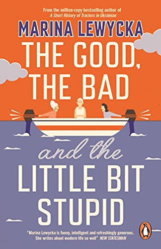 Book cover: orange background, boat with three figures, title “The Good, the Bad…”