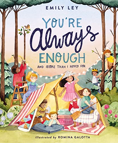 Children playing in and around a tent in a forest on a book cover.