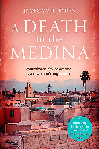 Book cover: "A Death in the Medina" with a Moroccan cityscape.