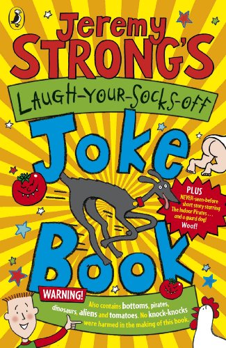Bright yellow joke book cover with cartoon illustrations and bold text.