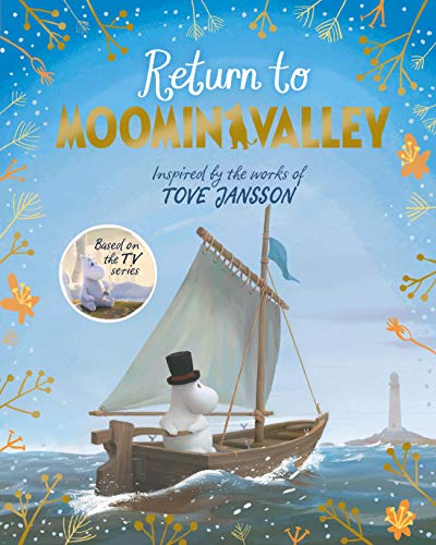Book cover: Moomintroll sailing a small boat in blue waters.