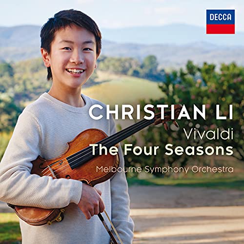 Young violinist Christian Li on CD cover with landscape background.