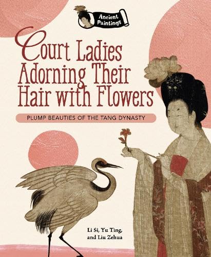 Tang dynasty painting of women with flowers and a crane.