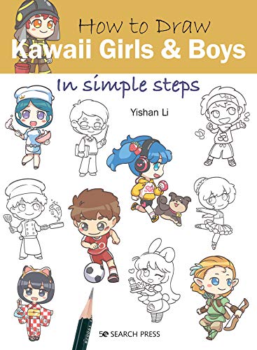 Book cover featuring various kawaii anime-style character illustrations and a drawing pencil.
