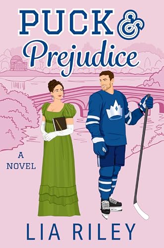 Book cover: couple in Regency and hockey attire, pink background.