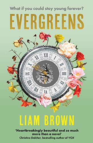 Book cover: "Evergreens" with a clock face surrounded by flowers.