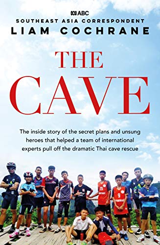 Book cover for "The Cave" depicting a rescue team and a cave entrance.