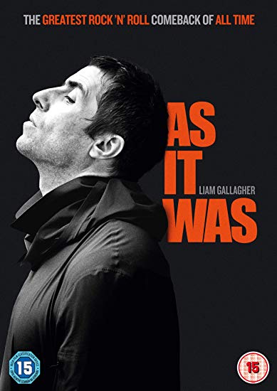 "Liam Gallagher: As It Was DVD cover featuring a black-and-white portrait of Liam Gallagher."