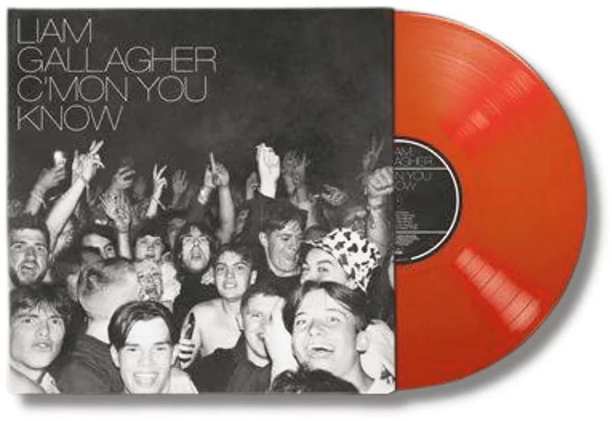 Liam Gallagher C'MON YOU KNOW album cover with a bright orange vinyl record.