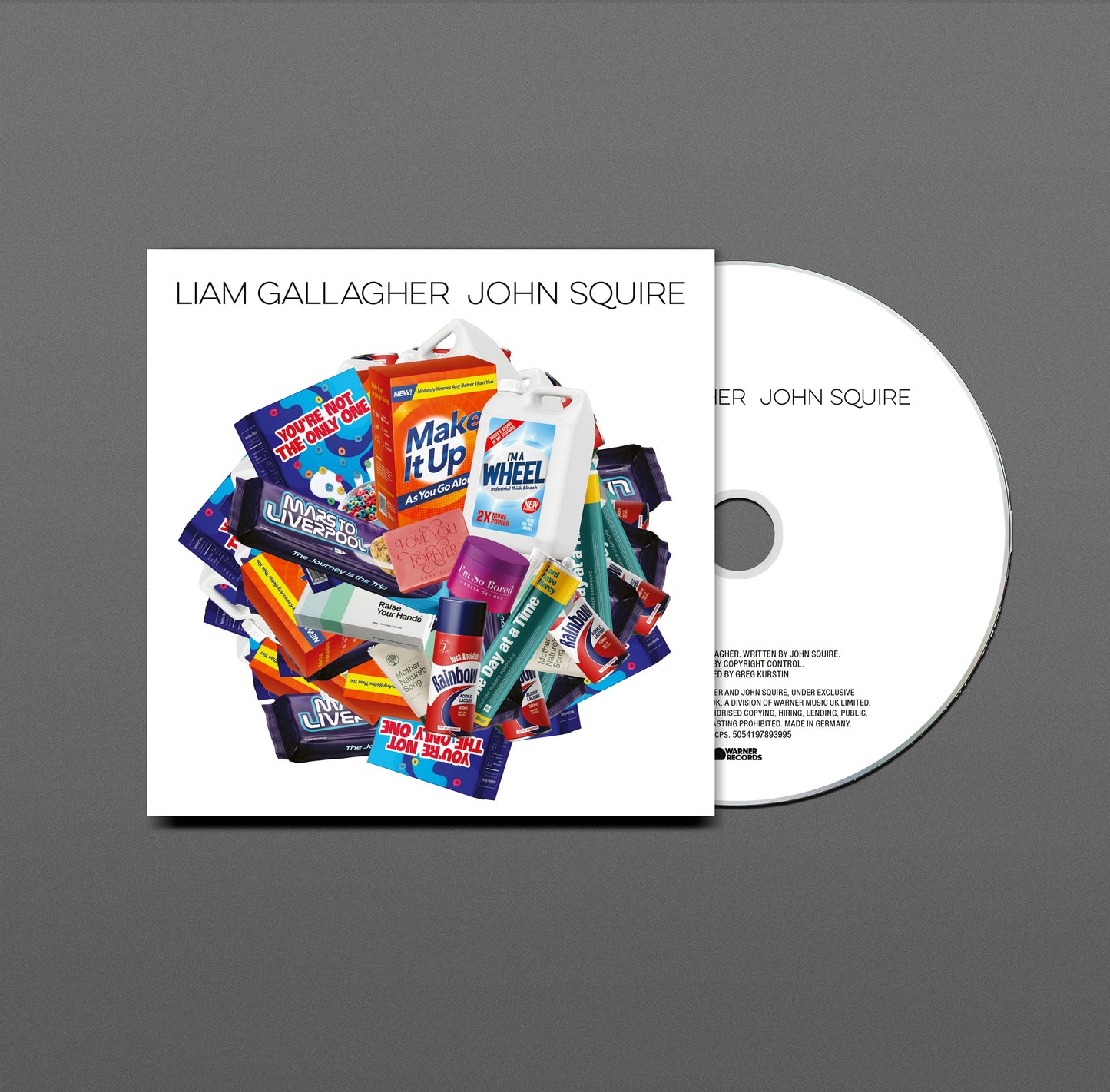 CD cover for Liam Gallagher & John Squire album with colorful collage art.