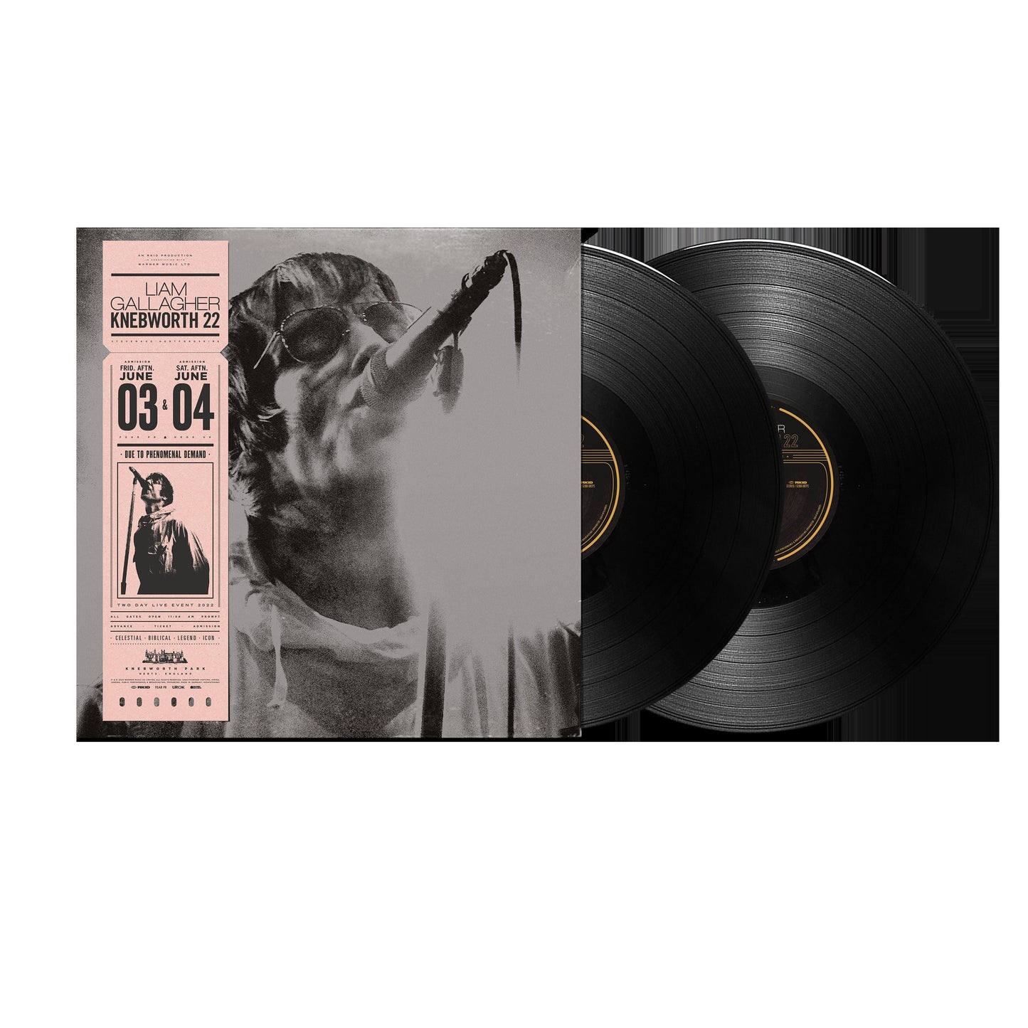 Liam Gallagher Knebworth 22 vinyl record, black cover with concert photo.