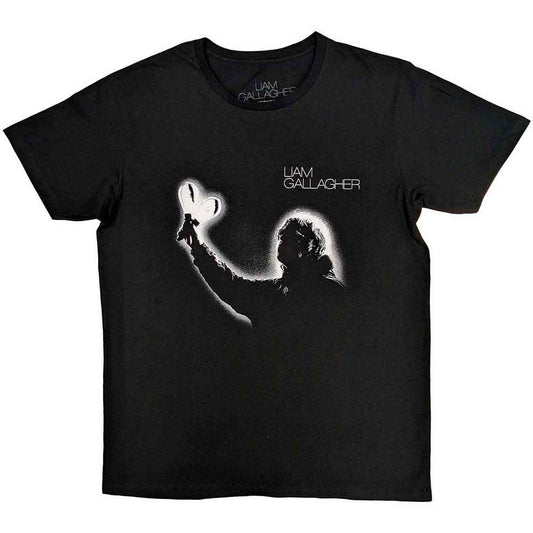 Black unisex T-shirt featuring “Everything’s Electric” text and Liam Gallagher imagery.