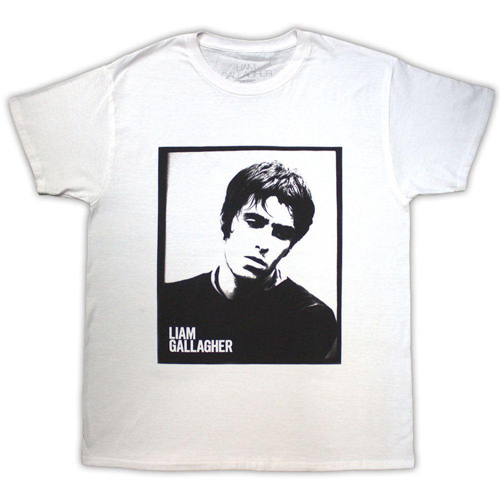 Liam Gallagher portrait t-shirt, small size, featuring a framed photo design.