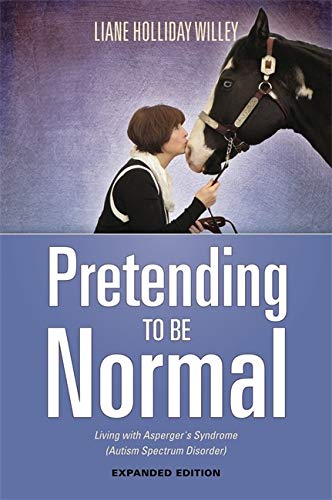 Book cover: woman with horse, title “Pretending to be Normal.”