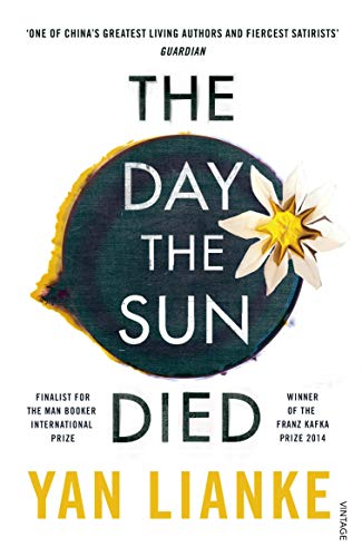 Book cover with a dark circular shape, a white flower, and title text.