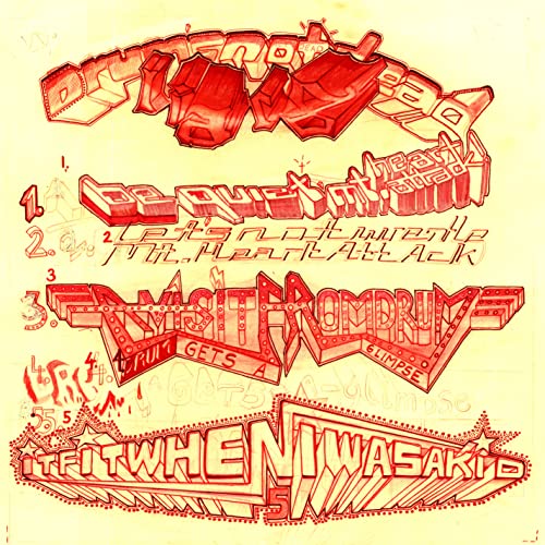 Red, scribbled graffiti-style album cover for "Liars - Drum's Not Dead" vinyl.