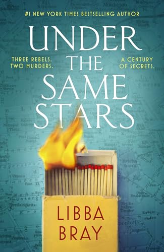 Book cover: "Under the Same Stars" with burning matches and map background.