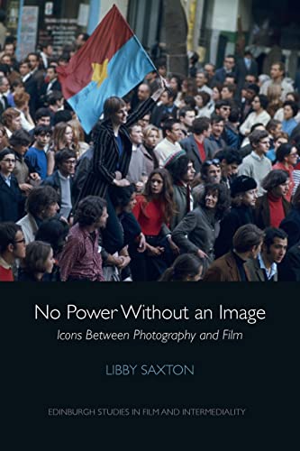 Crowd photo with raised flag, book cover text: "No Power Without an Image".