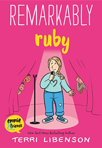 Book cover: girl with microphone performing on stage, illustrated style.
