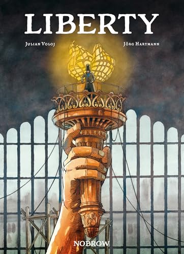 Book cover: hand holding a torch with a figure inside, titled "Liberty".