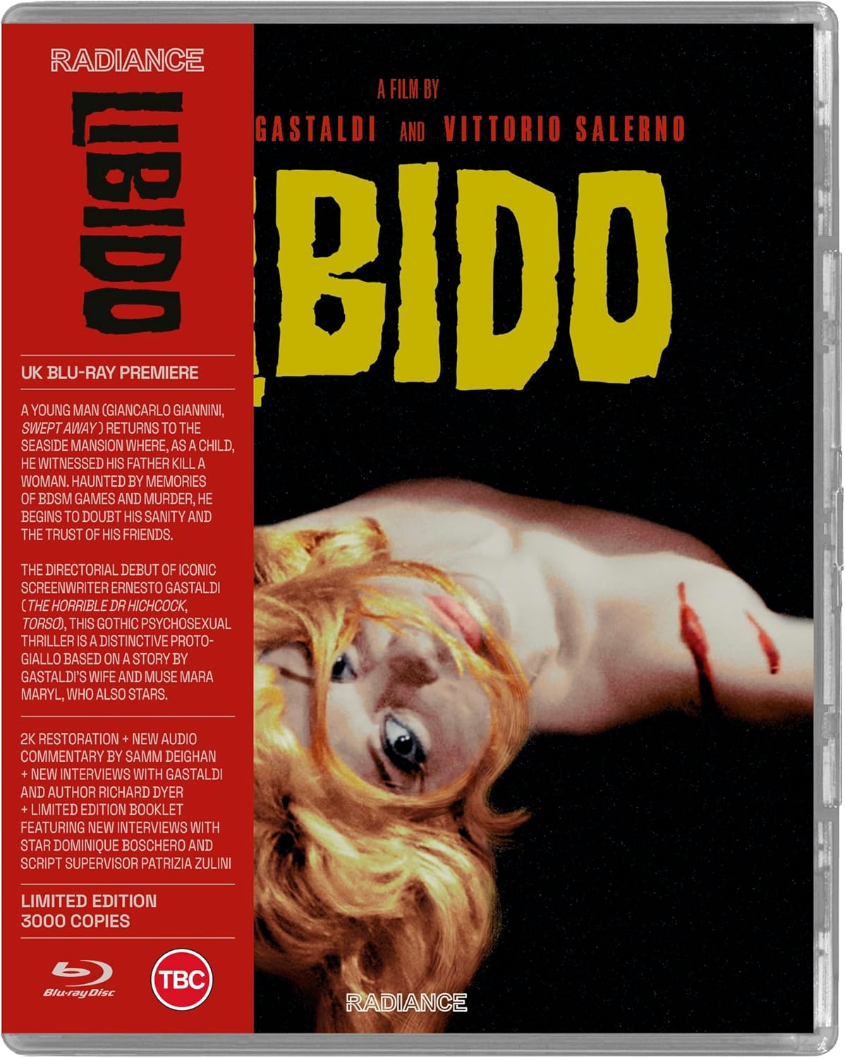 Blu-ray cover for the 1965 film *Libido*, featuring a man’s face and yellow text.