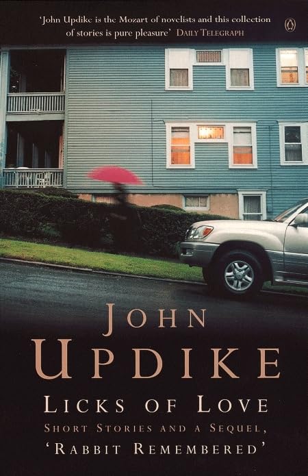 Book cover: blue house, car, and red object with "Licks of Love" title.
