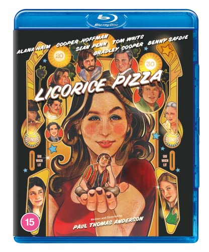 Blu-ray cover for “Licorice Pizza” featuring a collage of character portraits.