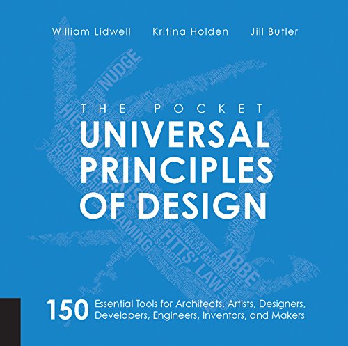 Blue book cover with white text listing “Universal Principles of Design.”