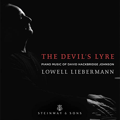CD cover: Portrait of Lowell Liebermann with piano keys and red text.