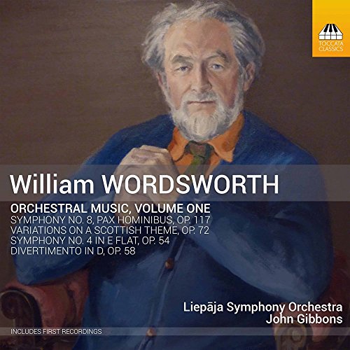 CD cover featuring a portrait of William Wordsworth with text detailing orchestral music contents.
