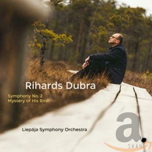 Man sitting on a concrete path in a forest, looking up, on a CD cover.