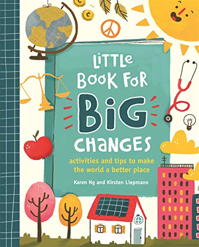 "Book cover with teal title 'Little Book for Big Changes' surrounded by colorful illustrations."
