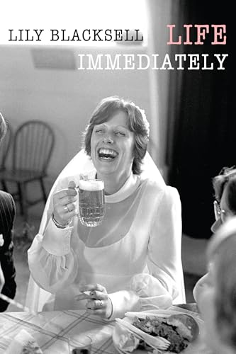A black and white book cover featuring a laughing bride holding a beer mug.