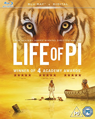 “Life of Pi” Blu-ray cover with a tiger’s face and a boy at sea.