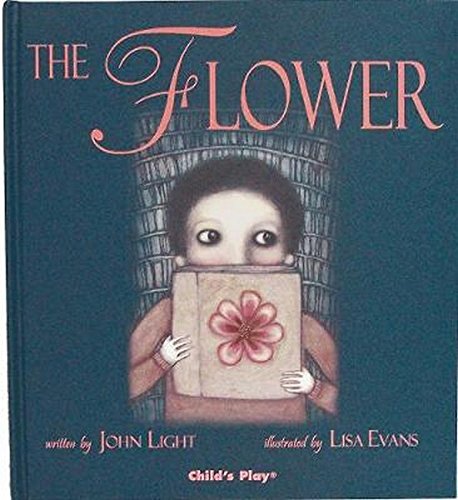 Book cover: child holding a flower illustration, dark blue background.