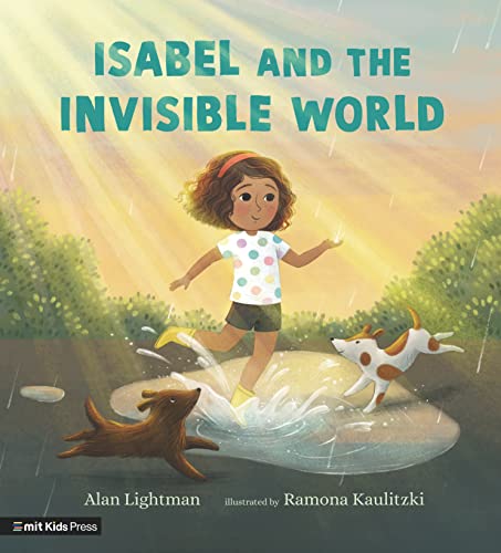 Book cover showing a girl and two dogs jumping in a rain puddle.