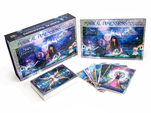 Oracle card deck box and sample cards with a cosmic, ethereal design.