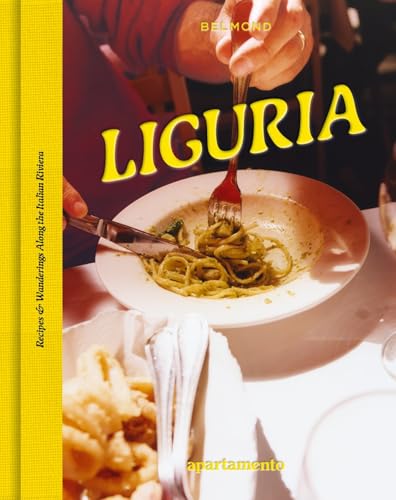 Cookbook cover featuring pasta, titled “LIGURIA”, with yellow and white design.