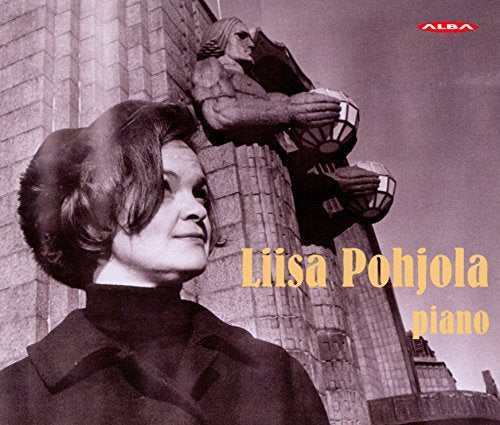 CD cover featuring pianist Liisa Pohjola in sepia tone with sculpture.