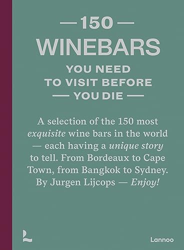Book cover with white text listing “150 Winebars You Need to Visit Before You Die.”