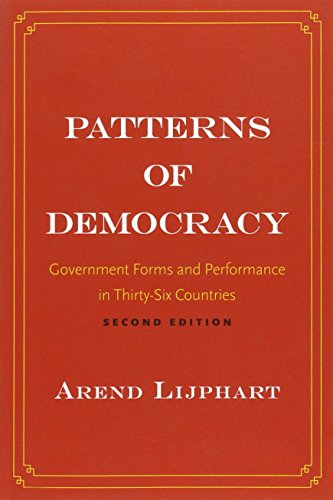Red book cover with white text: "Patterns of Democracy" by Arend Lijphart.