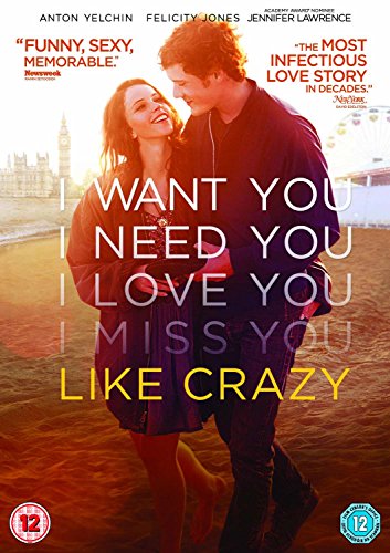 DVD cover for “Like Crazy” featuring a couple embracing, London backdrop.