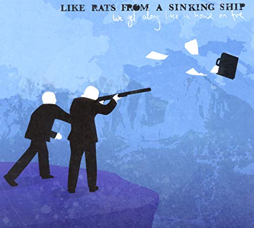 CD cover: two figures shooting a briefcase into a stormy blue sky.