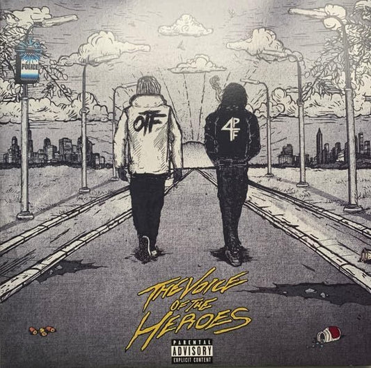 Album cover: two figures walking away on a sketched street scene.
