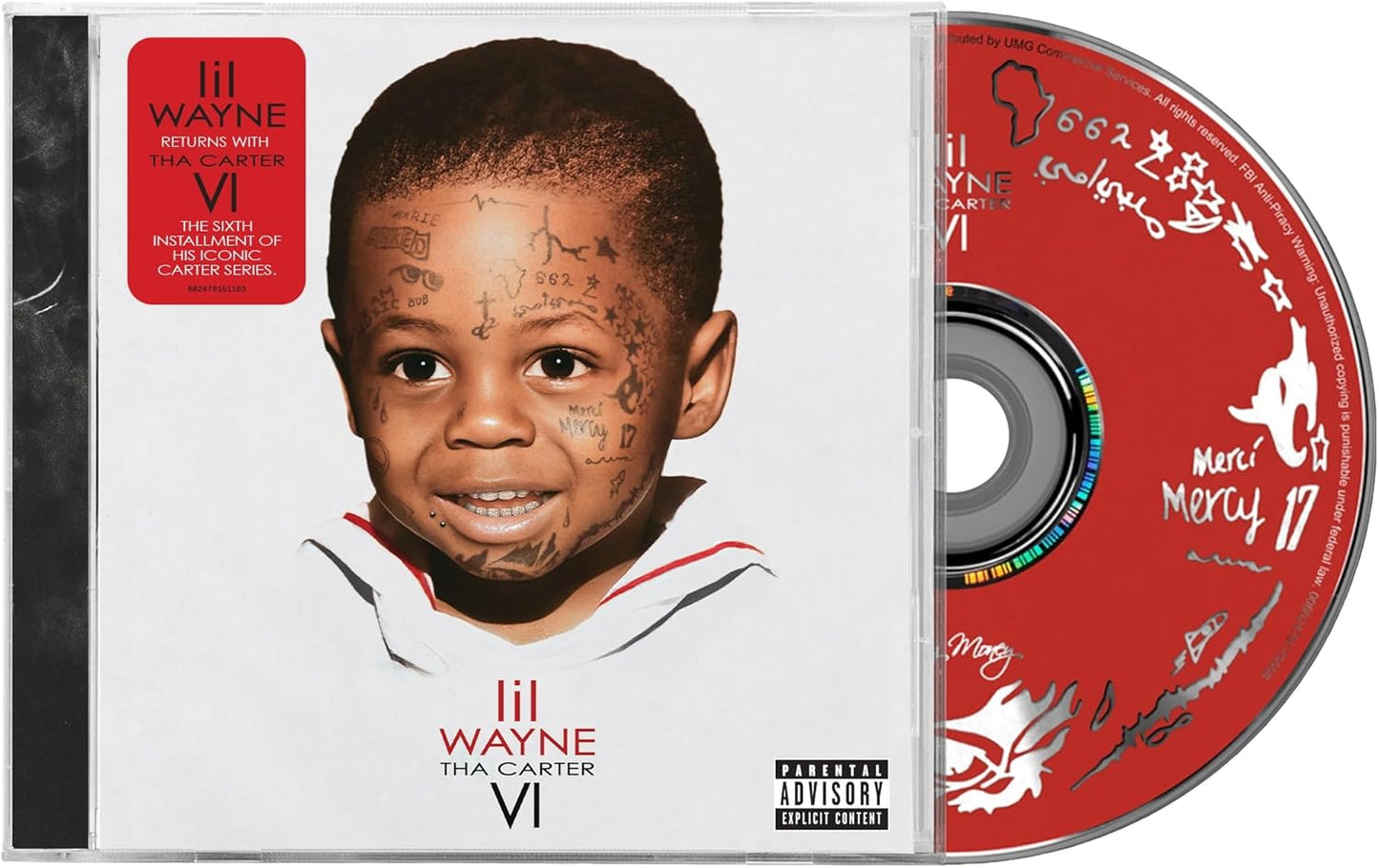 Lil Wayne's "Tha Carter VI" CD case featuring a childhood portrait.