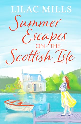 Book cover illustration of a woman on a dock facing a cottage and boat.