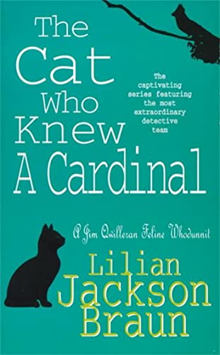 Book cover: teal background, black cat silhouette, and a red cardinal.