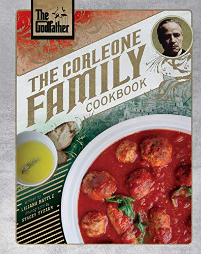 Cookbook cover featuring spaghetti and meatballs, and a portrait of Marlon Brando.